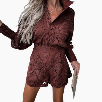 Spitzen Zweiteiler mit Shorts für Damen