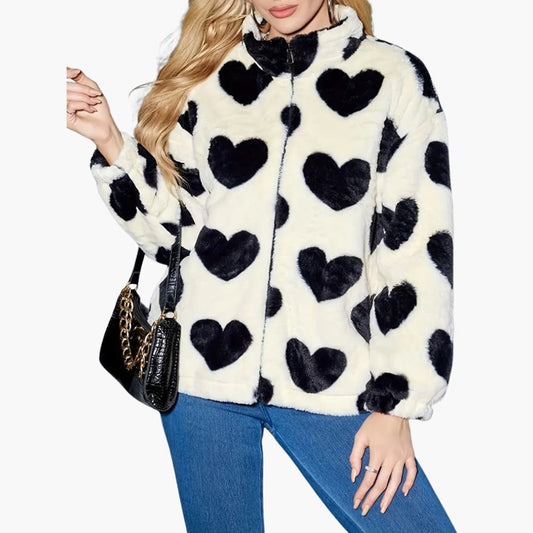 Herzgemusterte Kunstpelzjacket für Damen