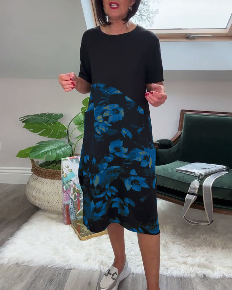 Patchworkkleid mit Rundhalsausschnitt und Blumenmuster