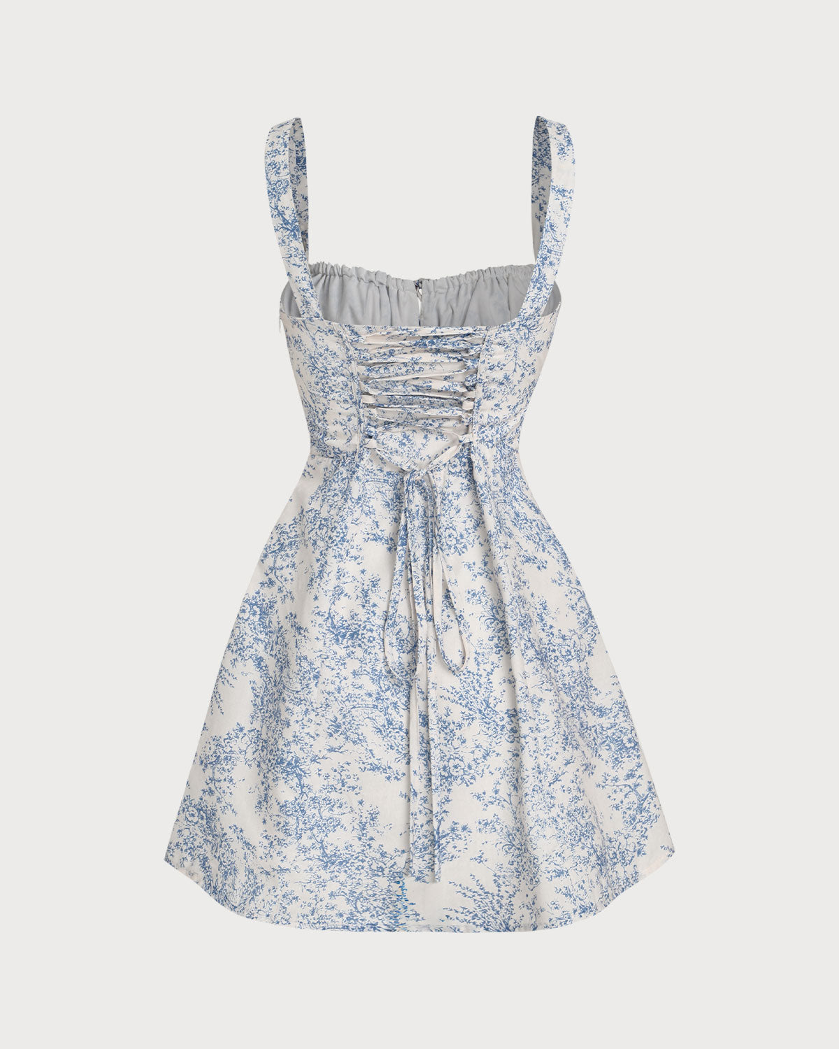 Blaues Geblümtes Slip-Minikleid mit Raffung und Korsett-Rückendetail