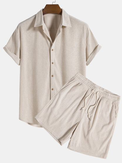 Cord-Shorts Set mit Kurzarmhemd für Herren