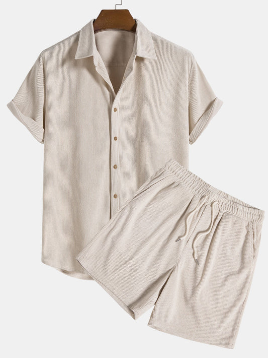 Cord-Shorts Set mit Kurzarmhemd für Herren