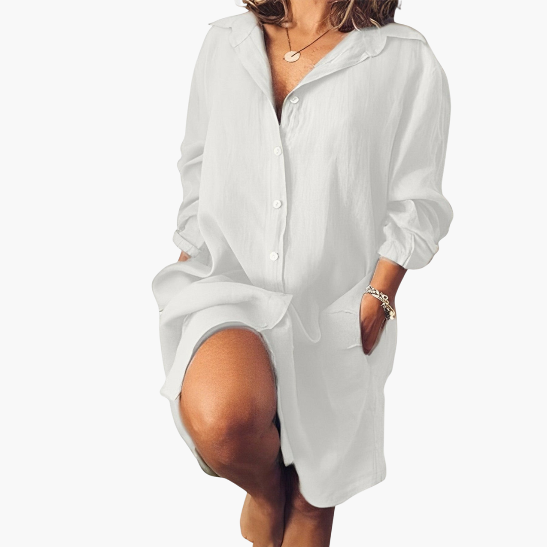 Klassischer Kragen Leinenbluse für Damen
