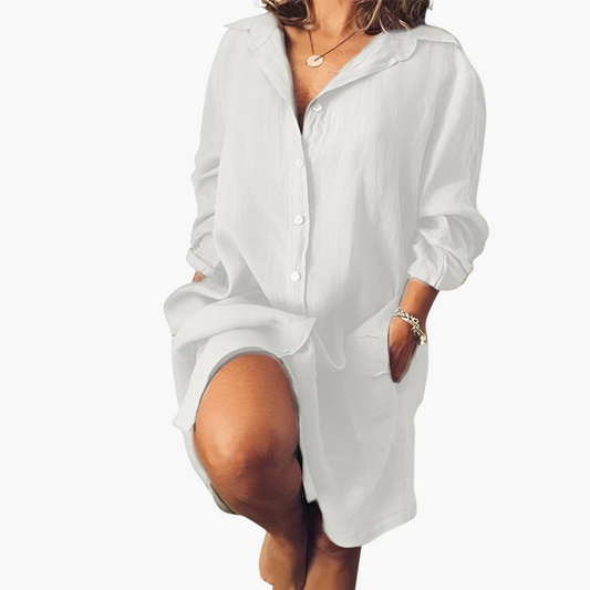 Klassischer Kragen Leinenbluse für Damen