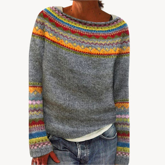 Mehrfarbig Gemusterter Pullover für Damen