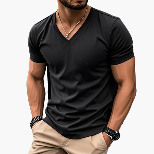 Glattes V-Ausschnitt T-Shirt für Herren