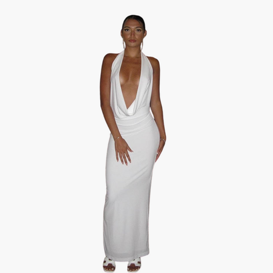 Tiefes V-Ausschnitt Maxikleid für Damen