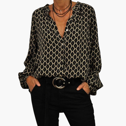 Geometrische V-Ausschnitt Bluse für Damen