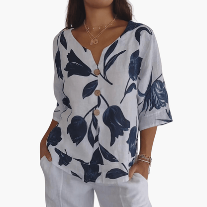 Blumenmuster V-Ausschnitt Bluse für Damen