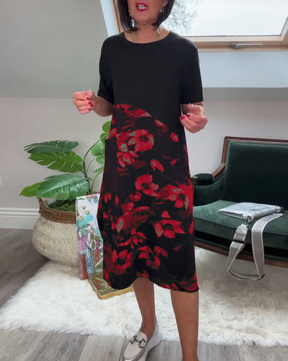 Patchworkkleid mit Rundhalsausschnitt und Blumenmuster