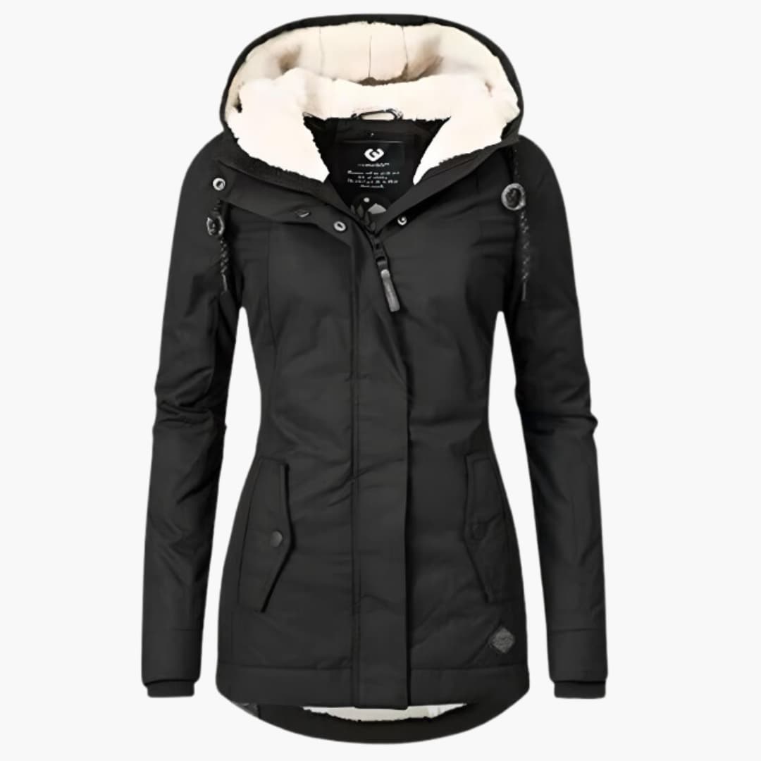 Langer Wintermantel mit Kapuze für Damen