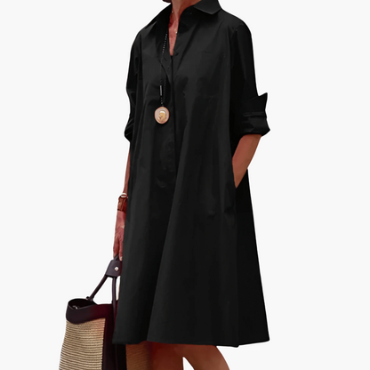 Kragen Shirtkleid mit Taschen für Damen