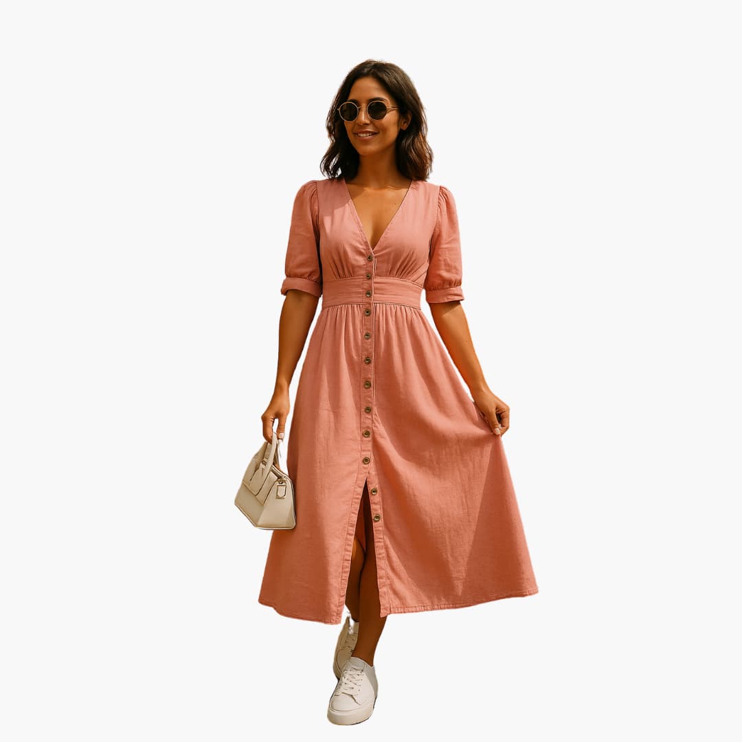 V-Ausschnitt Knopfkleid für Damen
