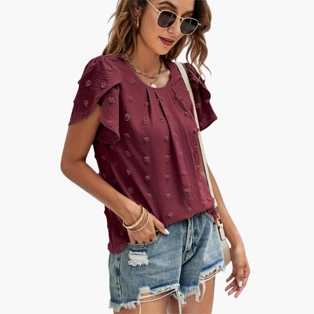 Swiss Dot Bluse mit Blumenärmeln für Damen