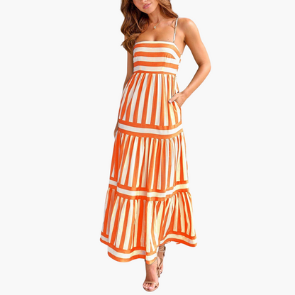 Marie | Gestreiftes Maxikleid mit Trägern und Taschen