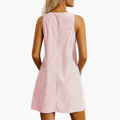 Gestreiftes A-Linienkleid mit Taschen für Damen