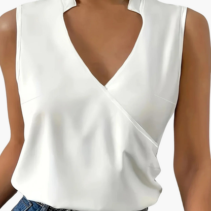 Ärmellose Wickelbluse mit Kragen für Damen