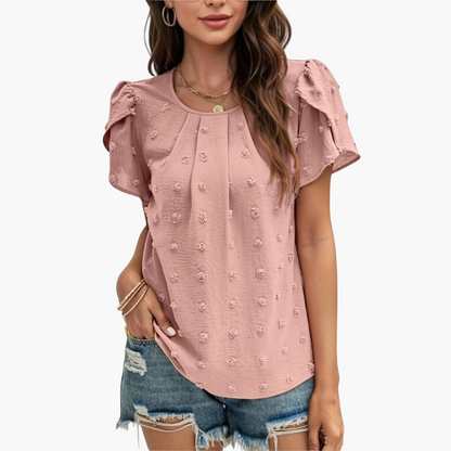 Swiss Dot Bluse mit Blumenärmeln für Damen