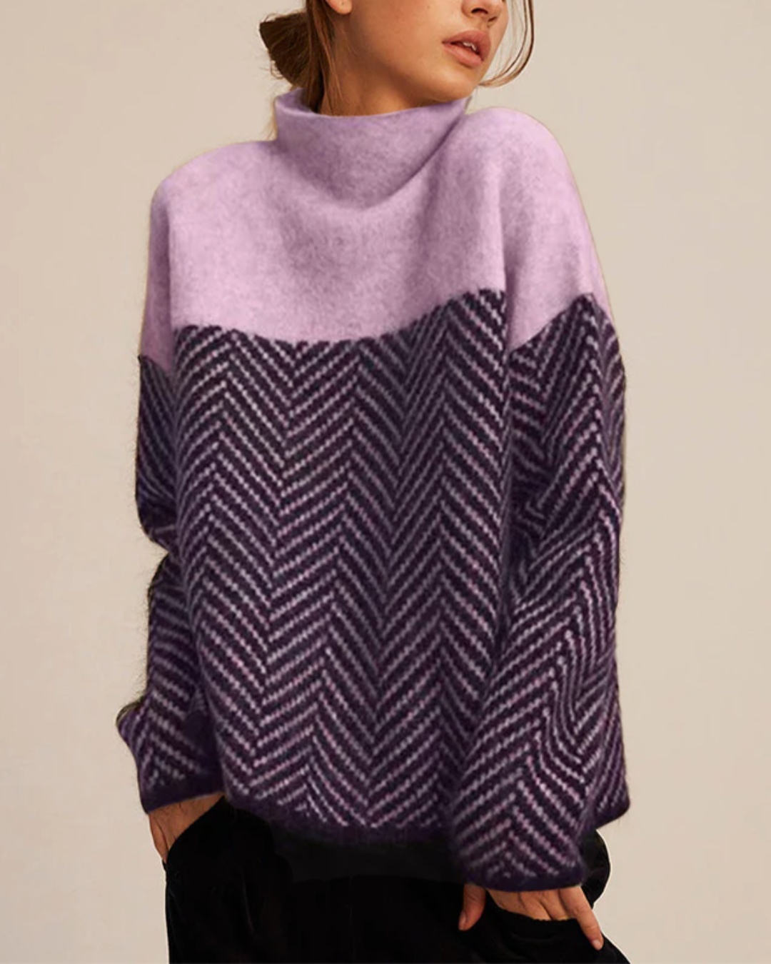 Farbblock Rollkragenpullover für Damen