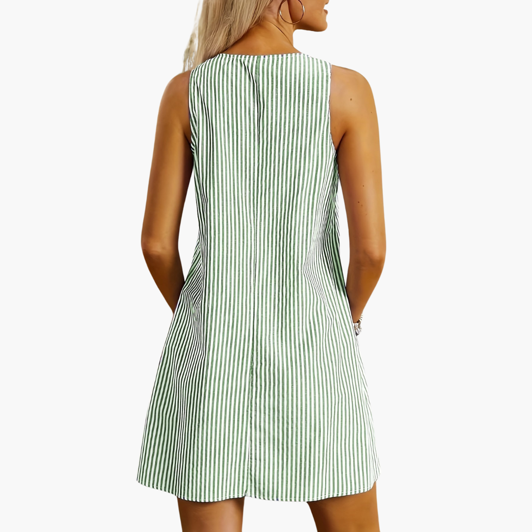 Gestreiftes A-Linienkleid mit Taschen für Damen