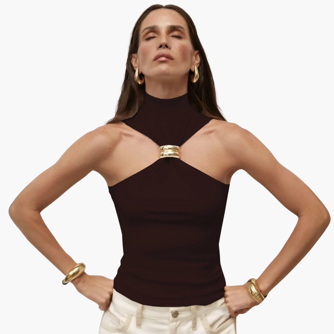 Gold-Akzent Haltertop für Damen