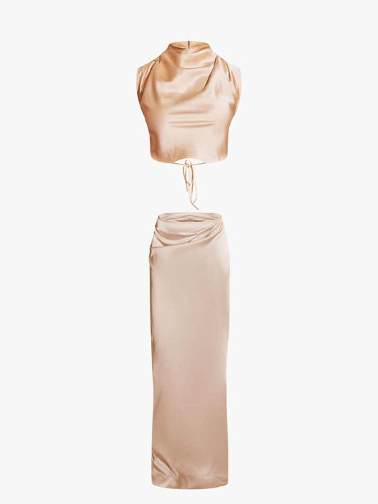 Ärmelloses Satin Zweiteiler-Set für Damen