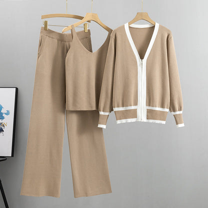 Dreiteiliges Strickset mit Kontrast für Damen