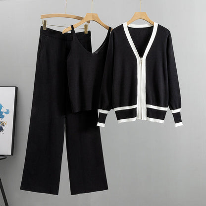 Dreiteiliges Strickset mit Kontrast für Damen