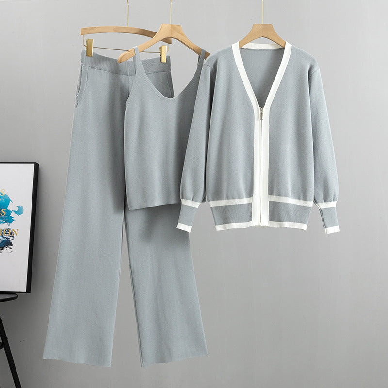 Dreiteiliges Strickset mit Kontrast für Damen