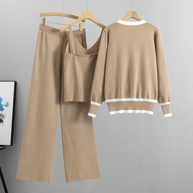 Dreiteiliges Strickset mit Kontrast für Damen
