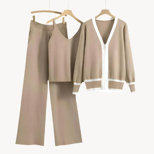 Dreiteiliges Strickset mit Kontrast für Damen