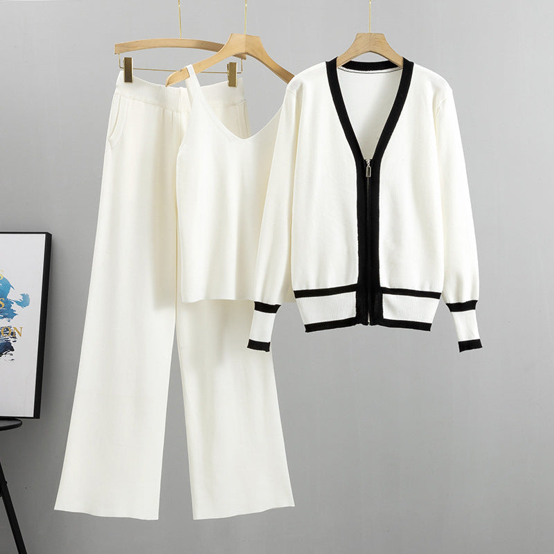 Dreiteiliges Strickset mit Kontrast für Damen