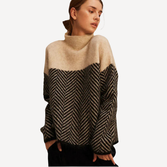 Farbblock Rollkragenpullover für Damen