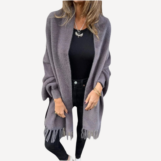 Fransendetail Wickelstrickjacket für Damen