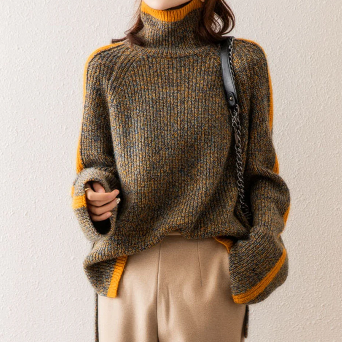 Gerippter Rollkragenpullover für Damen