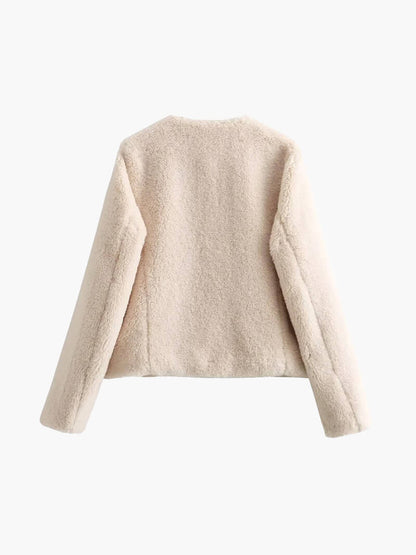 Kunstpelz-Teddyjacke mit Knebelverschluss für Damen