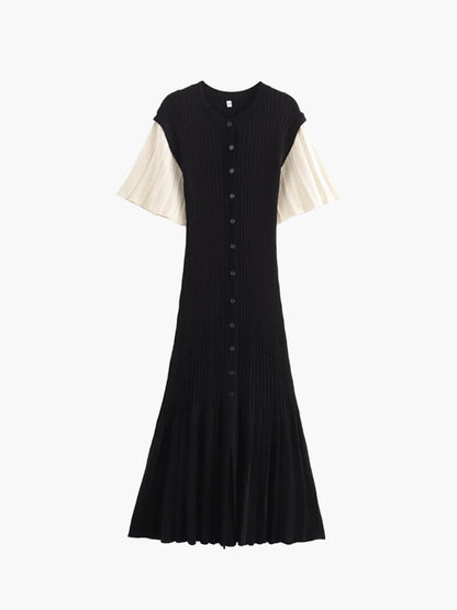 Geripptes Midikleid mit Knopfleiste für Damen