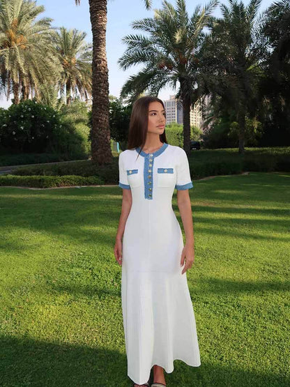 Maxi-Kurzarmkleid mit Denim-Besatz für Damen