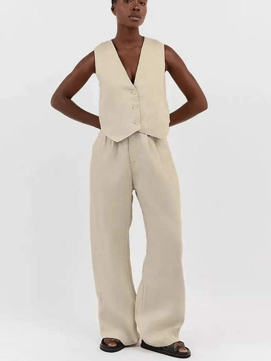 Leinen Zweiteiler Weste Hose für Damen