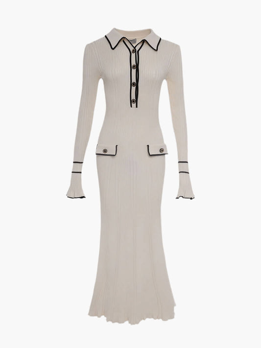 Geripptes Maxikleid mit Kragen für Damen