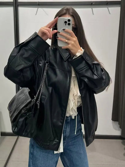 Kunstleder Reißverschlussjacke für Damen