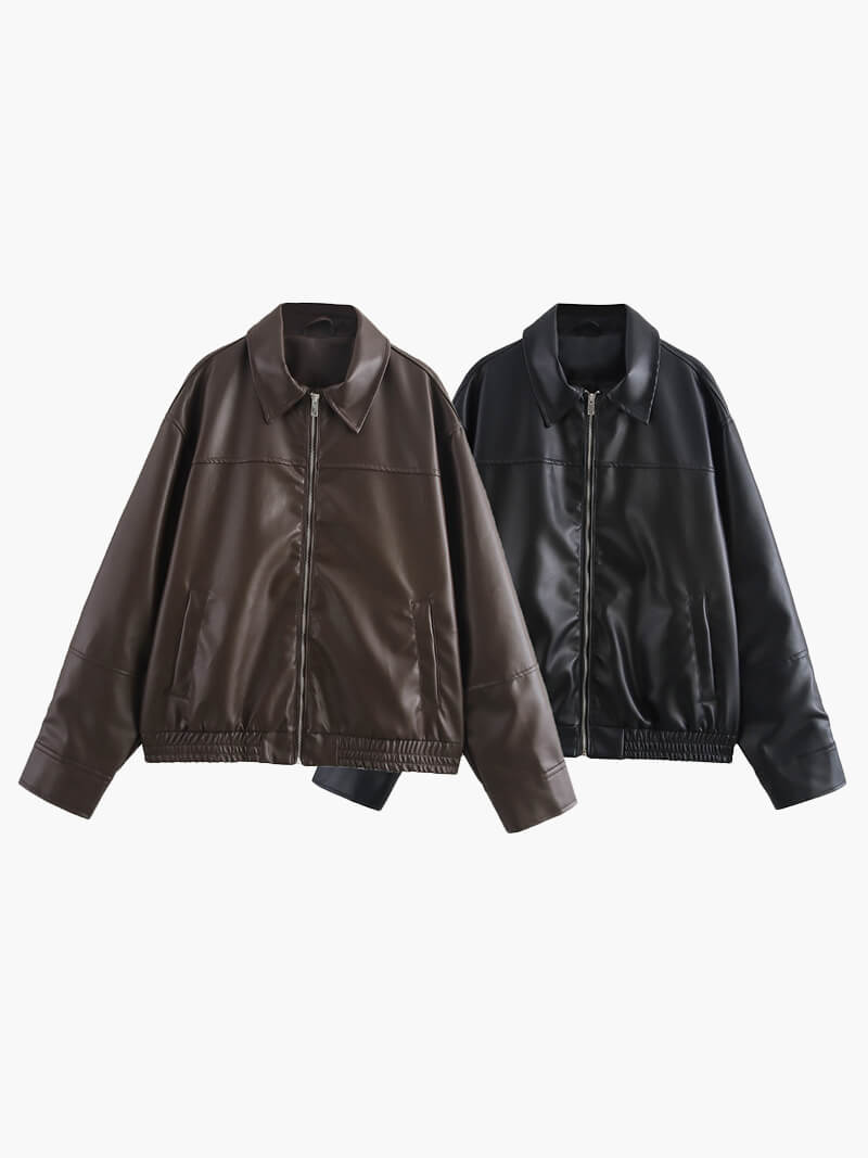 Kunstleder Reißverschlussjacke für Damen