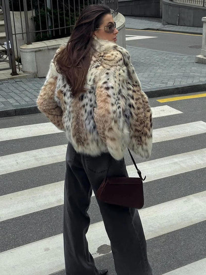 Animal-Print Kunstpelzjacke für Damen