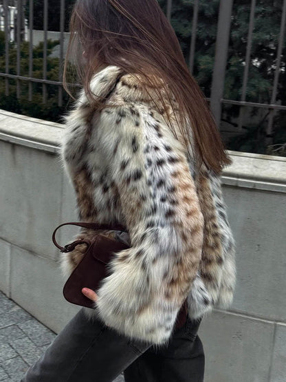 Animal-Print Kunstpelzjacke für Damen