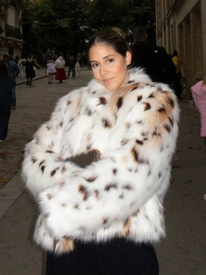Animal-Print Kunstpelzjacke für Damen