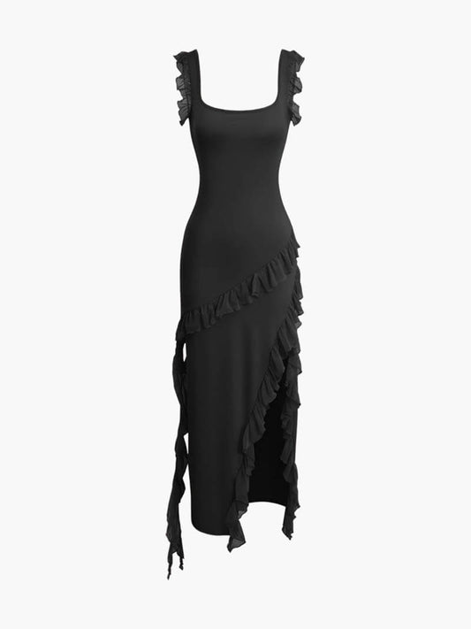 Ärmelloses Rüschenmaxikleid für Damen