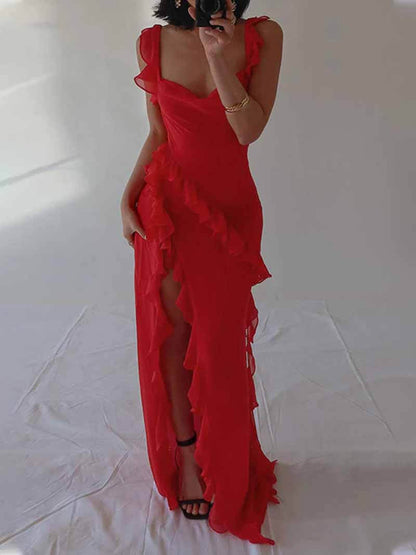Ärmelloses Rüschenmaxikleid für Damen