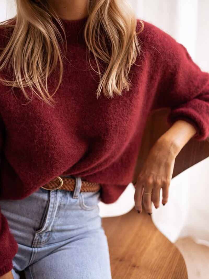 Unifarbener Strickpullover für Damen