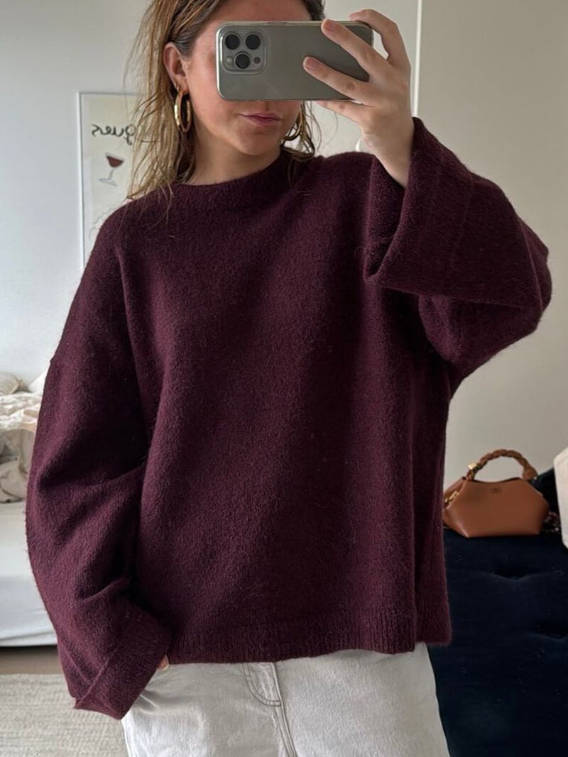 Unifarbener Strickpullover für Damen