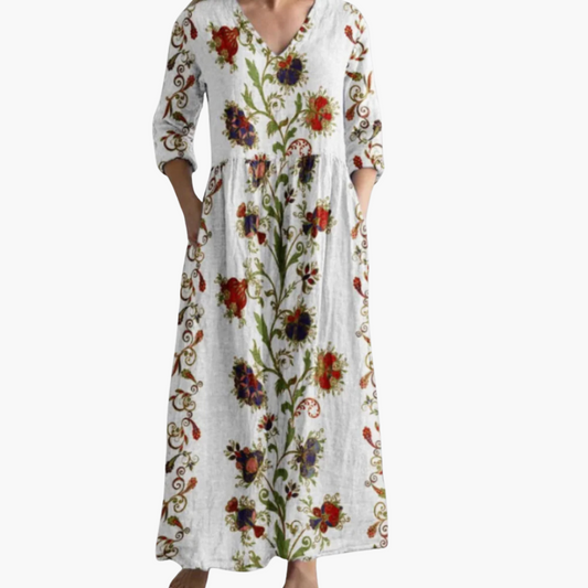 Geraffter Boho Maxikleid für Damen